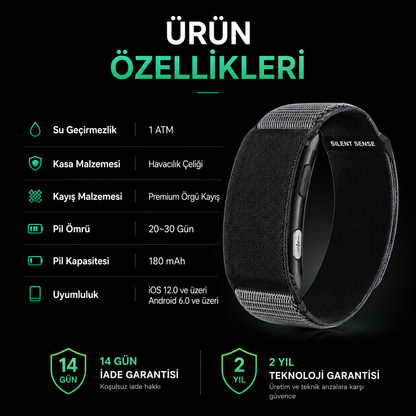 SilentSense® Akıllı Bileklik | Sağlık takibi,Titreşimli Alarm, Uyku Takibi, EKG,Nabız ve Aktivite Takibi